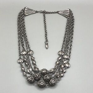 Vintage silver multi layered chain and filigree ball beads statement necklace